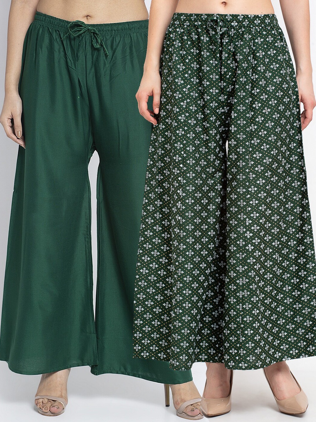 

GRACIT Women Pack of 2 Flared Knitted Ethnic Palazzos, Green