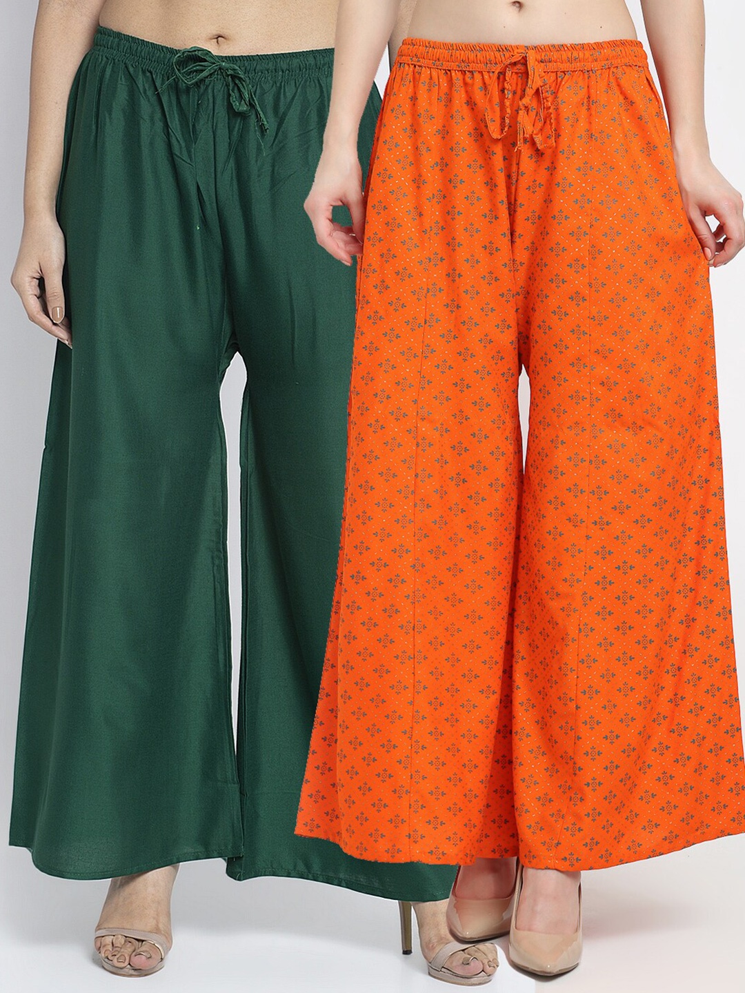 

GRACIT Women Pack of 2 Flared Knitted Ethnic Palazzos, Green