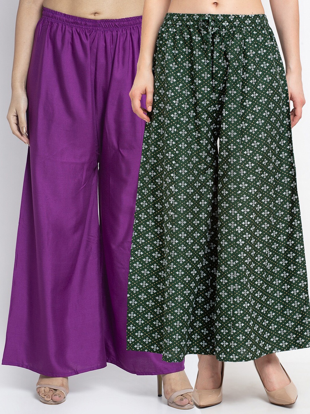 

GRACIT Women Pack of 2 Flared Knitted Ethnic Palazzos, Purple
