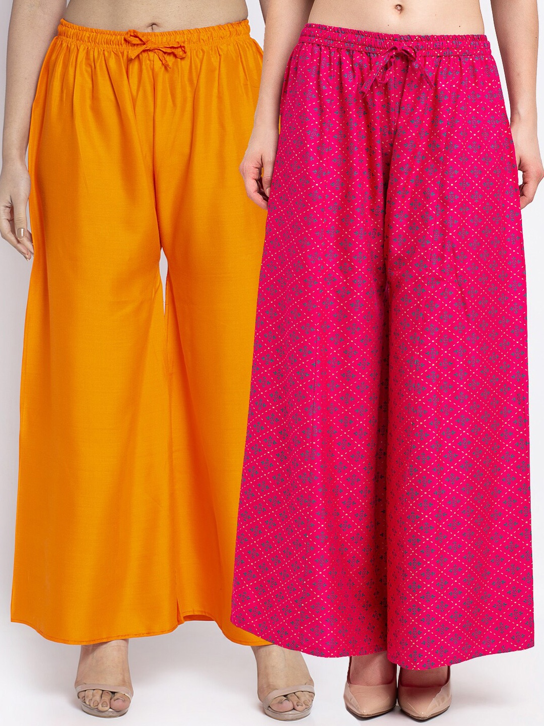 

GRACIT Women Pack of 2 Flared Knitted Ethnic Palazzos, Orange