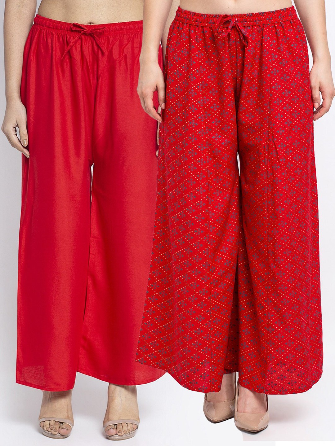 

GRACIT Women Pack Of 2 Red Floral Printed Flared Knitted Ethnic Palazzos