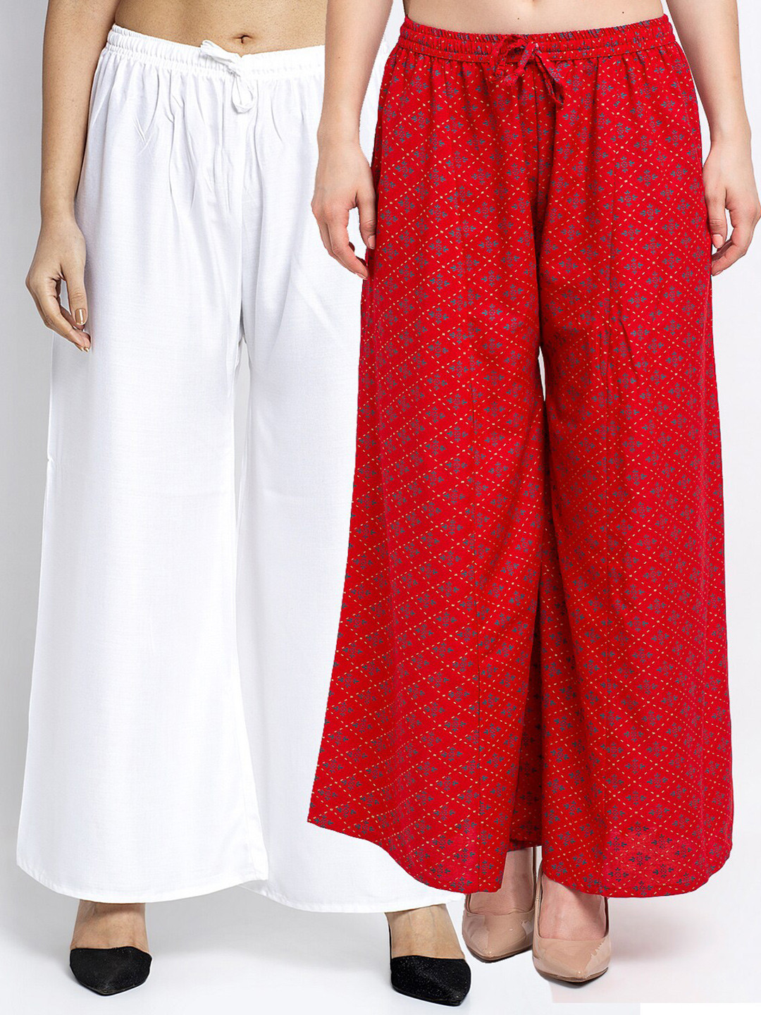 

GRACIT Women Pack of 2 Flared Knitted Ethnic Palazzos, White
