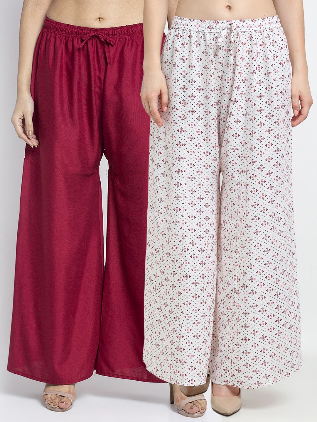 

GRACIT Set-2 Women Maroon Floral Printed Flared Knitted Ethnic Palazzos