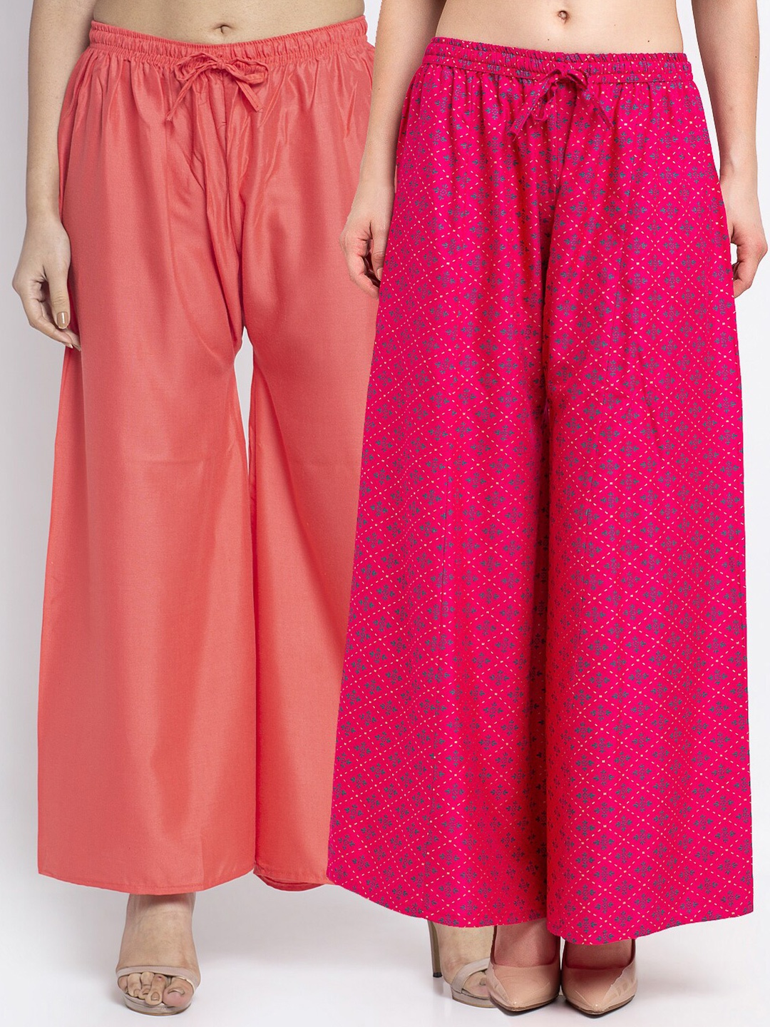 

GRACIT Women Pack of 2 Flared Knitted Ethnic Palazzos, Coral