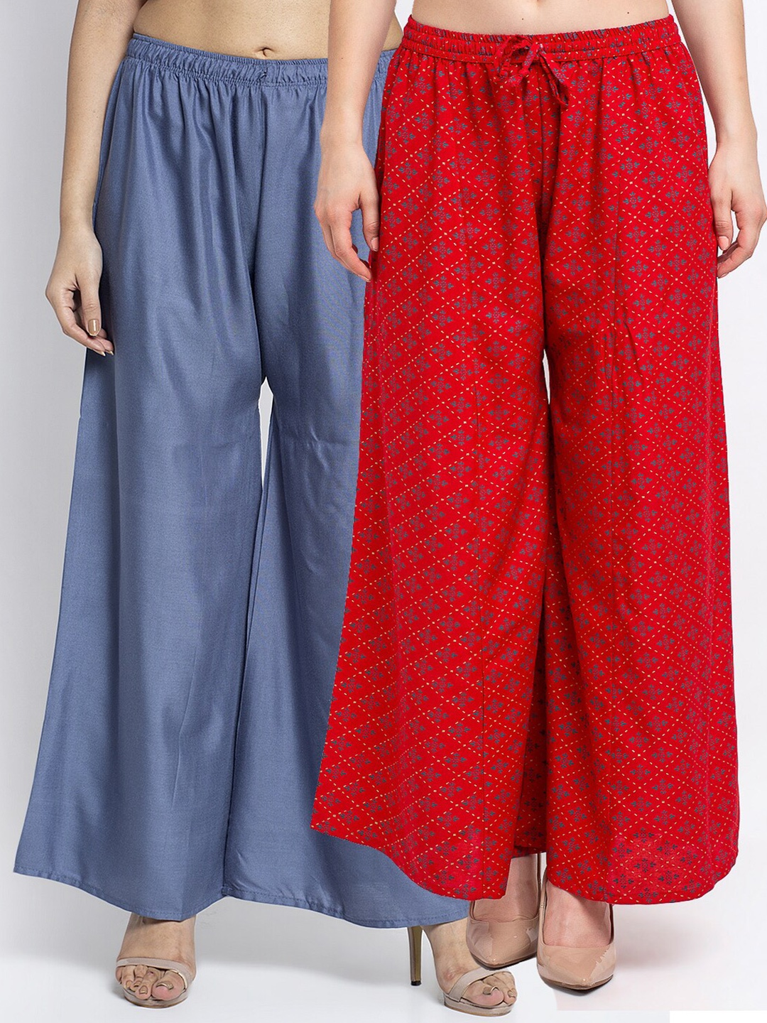 

GRACIT Women Pack of 2 Flared Knitted Ethnic Palazzos, Grey