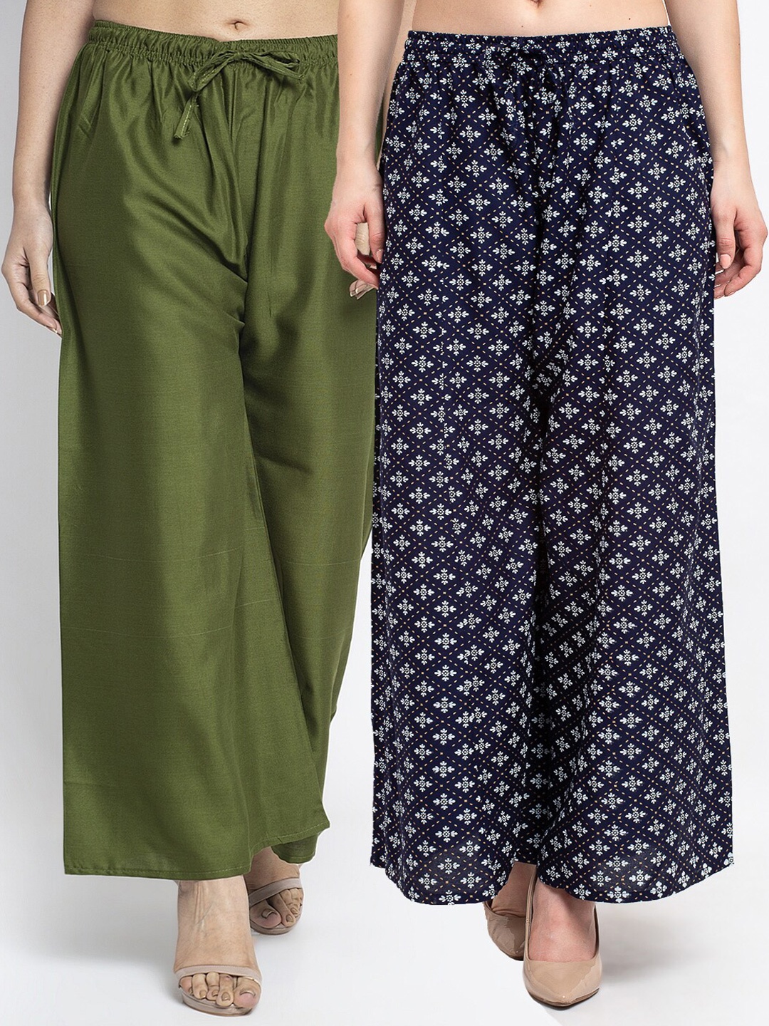 

GRACIT Women Pack of 2 Flared Knitted Ethnic Palazzos, Green