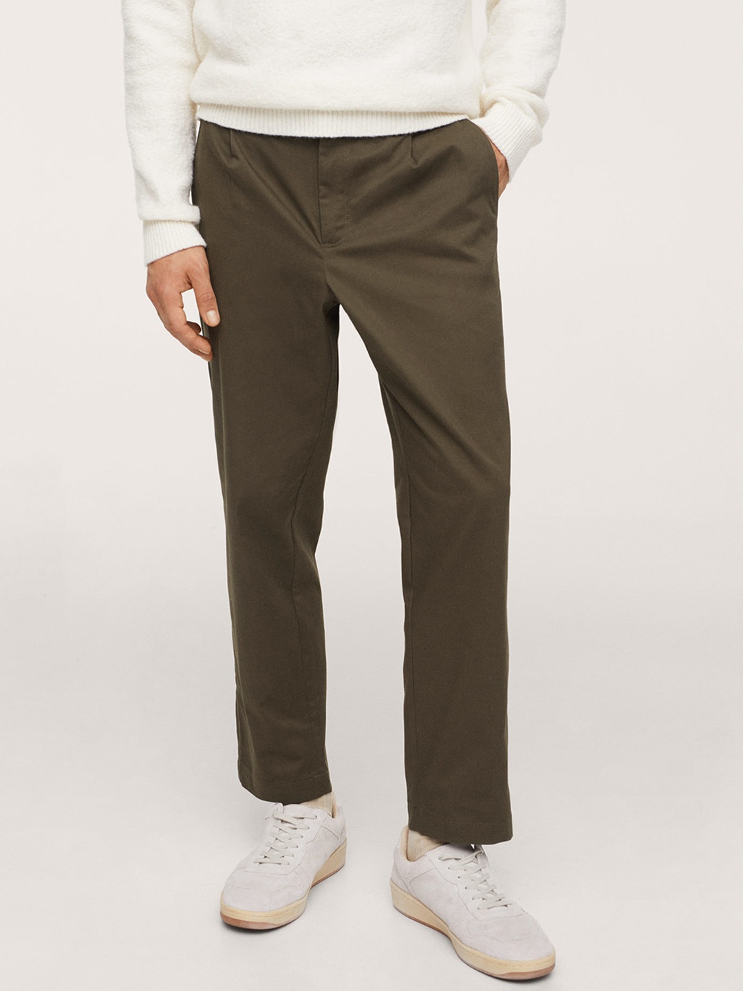 

MANGO MAN Men Olive Green Chinos Relaxed Fit Trousers