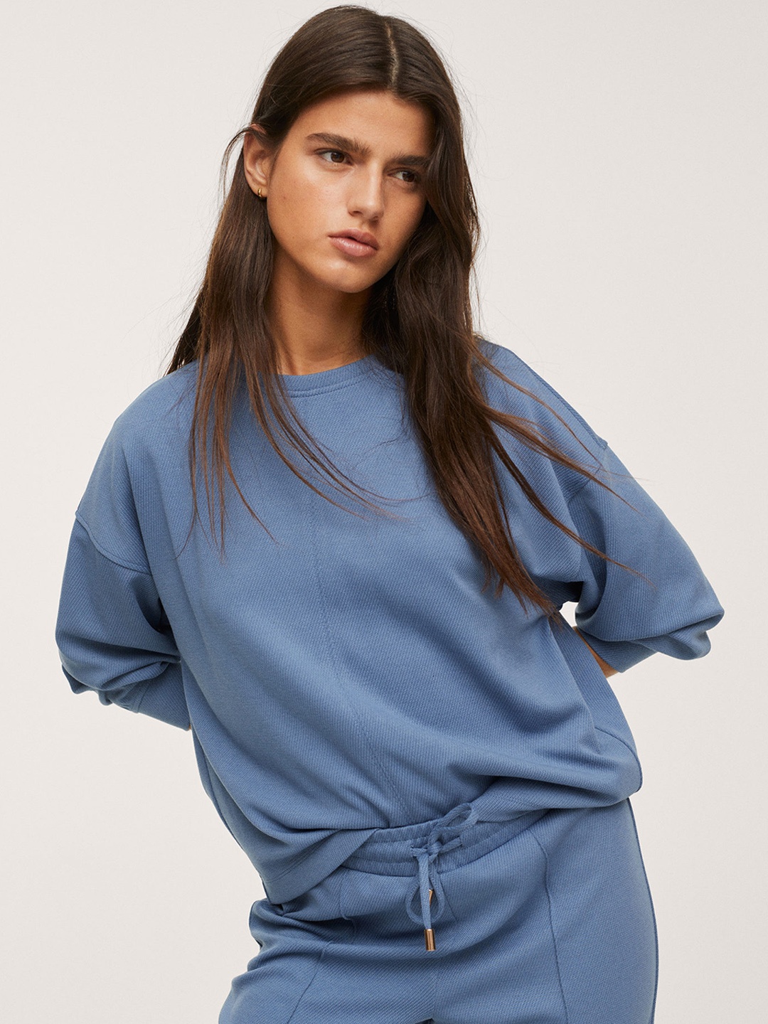 

MANGO Women Blue Self Design Sweatshirt