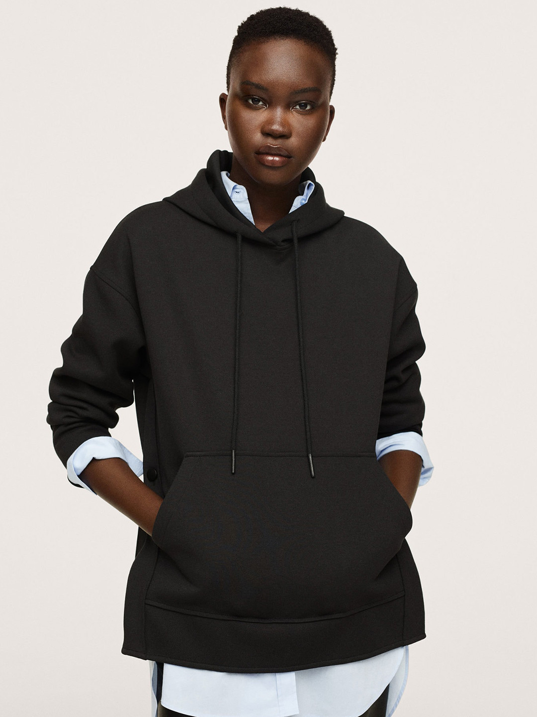 

MANGO Women Black Solid Hooded Sweatshirt