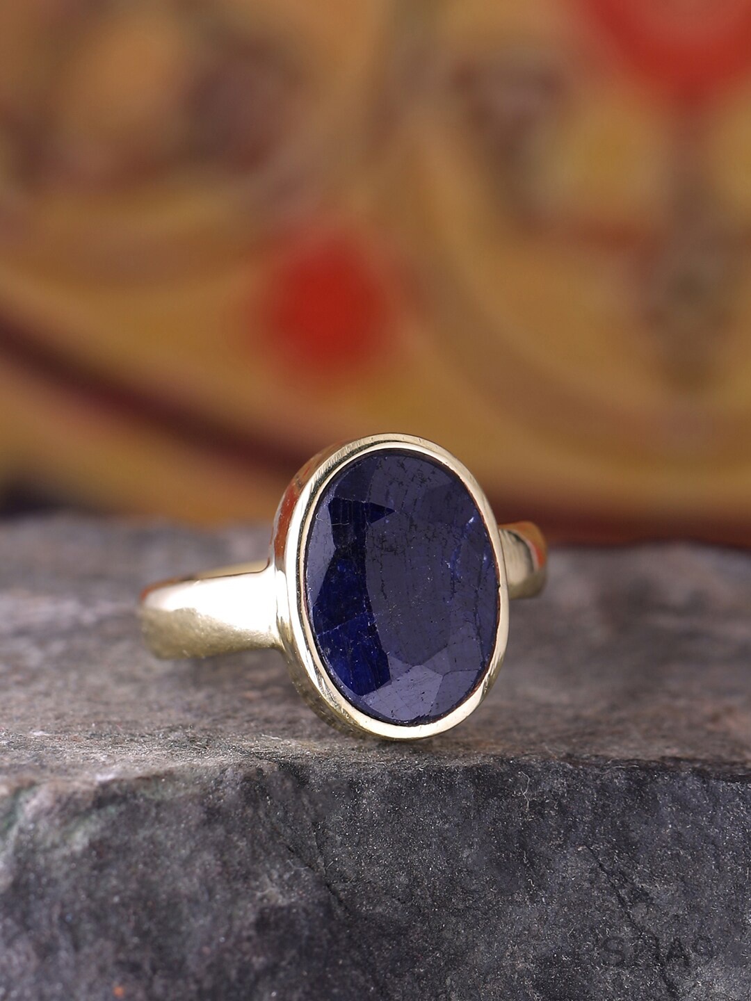 

Dare by Voylla Men Gold Toned & Blue Sapphire Stone Studded Antique Finger Ring