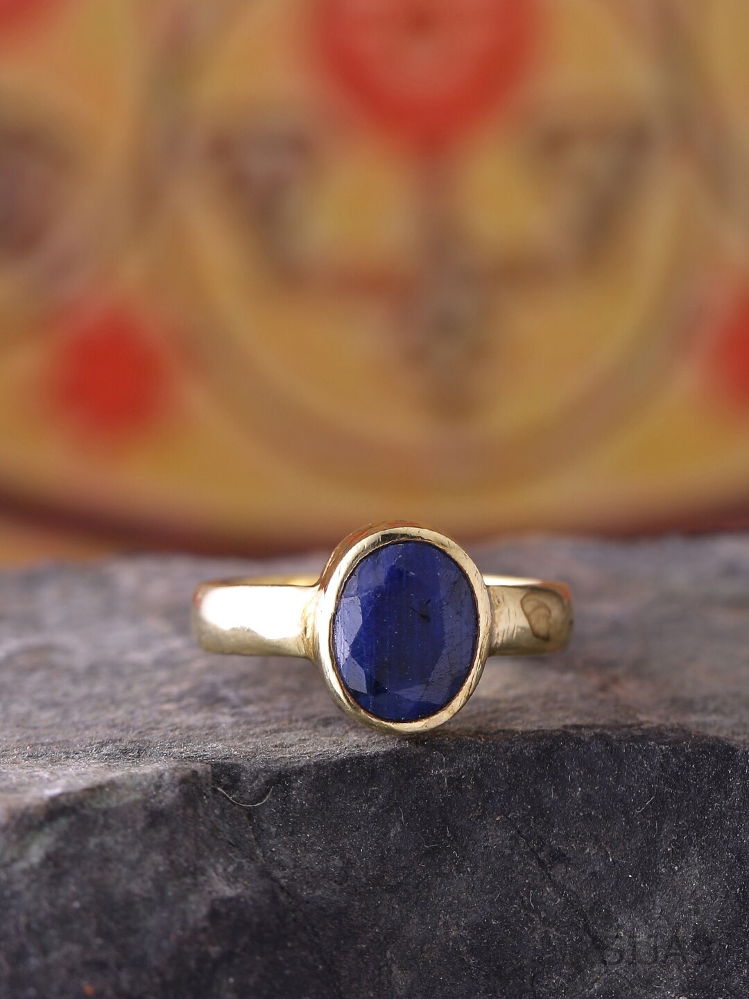 

Dare by Voylla Men Gold-Toned & Blue Sapphire Stone Studded Antique Finger Ring