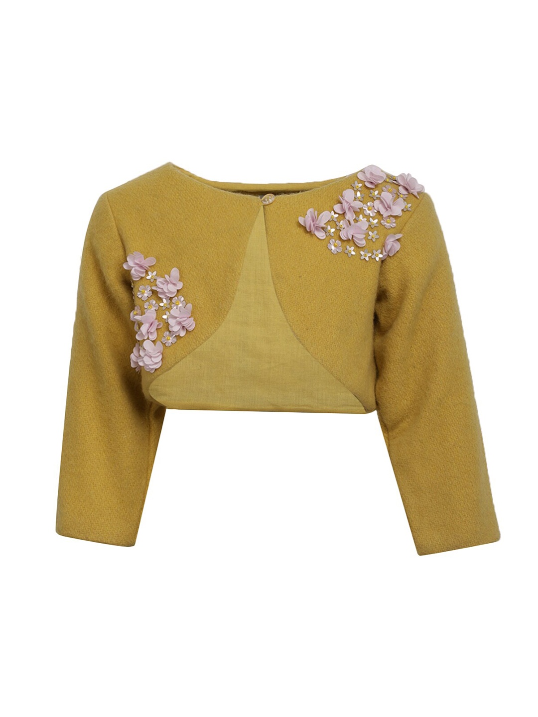 

A Little Fable Girls Mustard & Purple Embroidered Crop Shrug