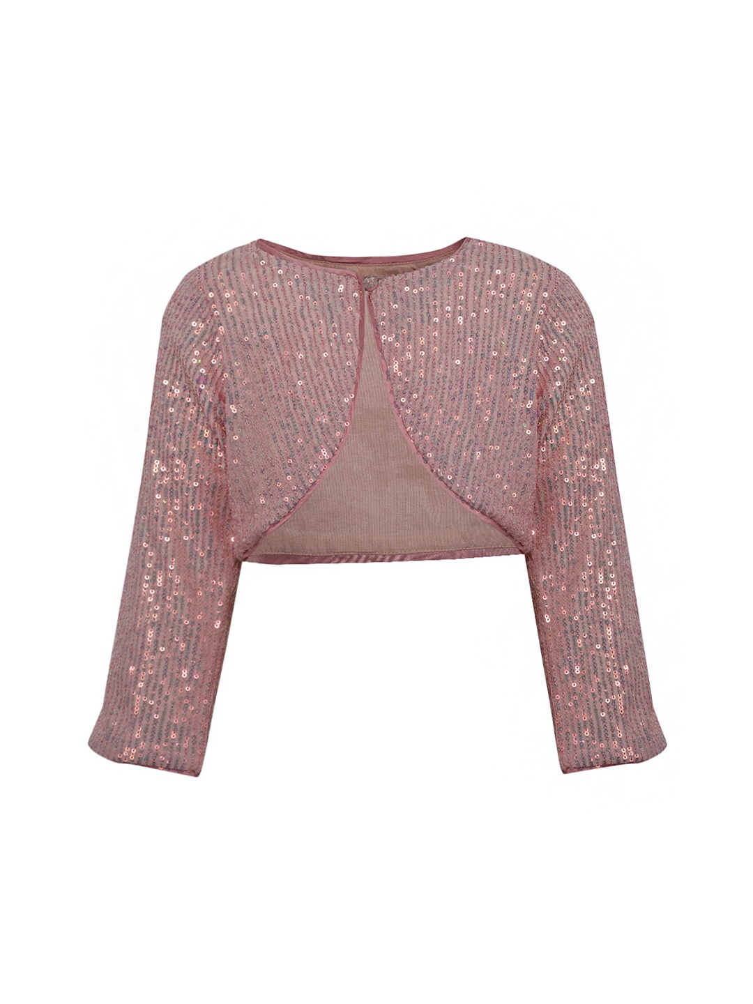 

A Little Fable Girls Pink Striped Embellished Crop Shrug