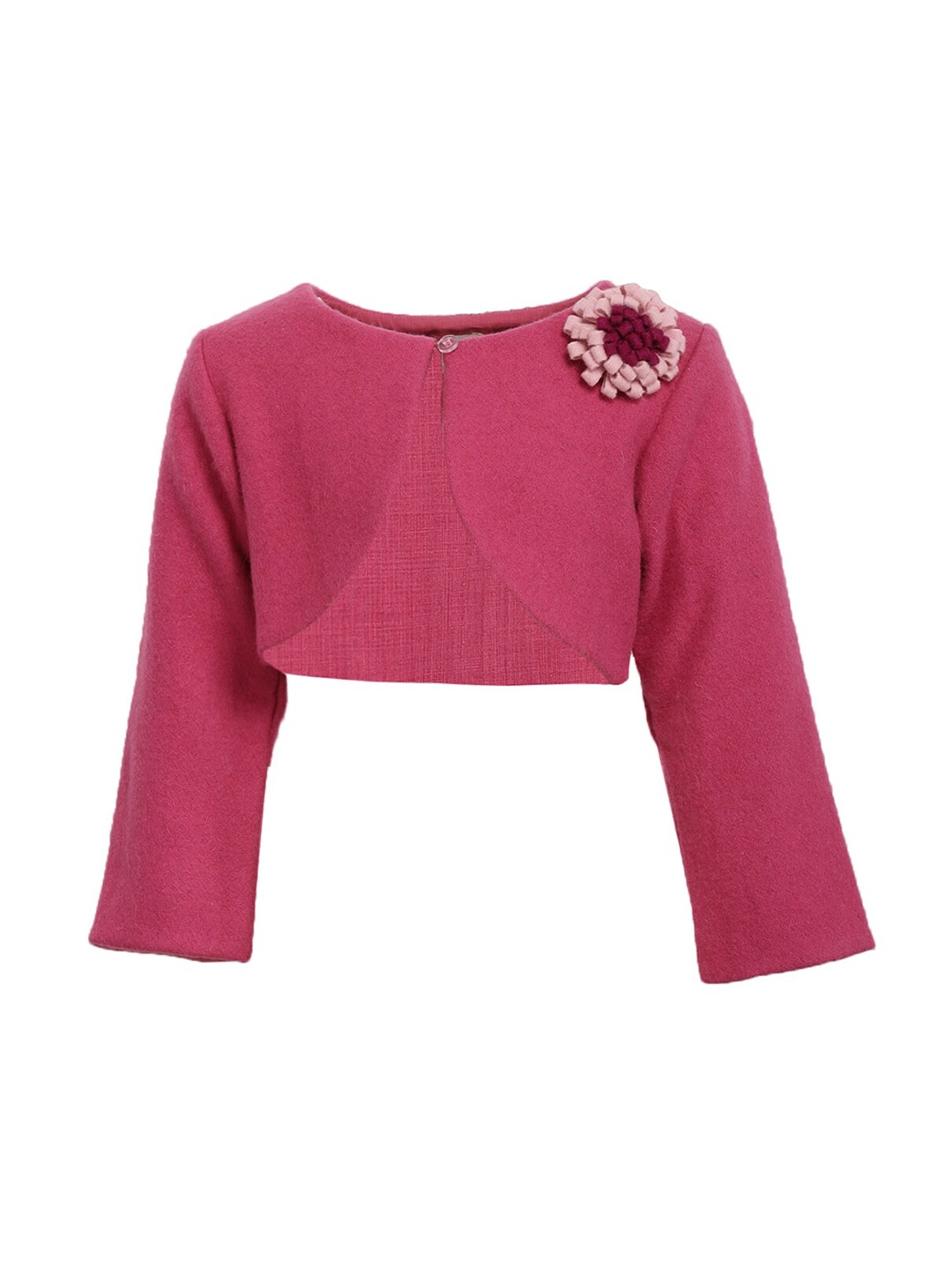 

A Little Fable Girls Pink Embroidered Woolen Crop Shrug
