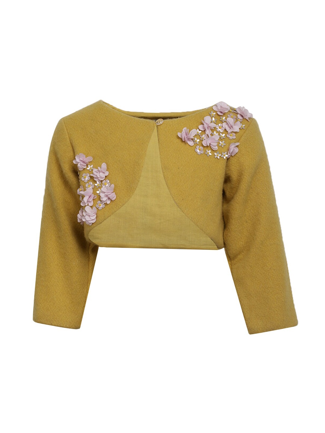 

A Little Fable Girls Mustard & Lavender Embroidered Crop Button Shrug