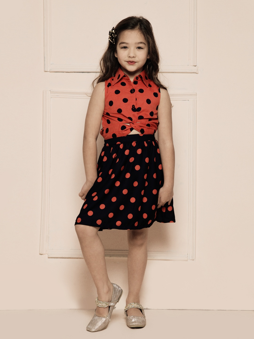 

LilPicks Peach-Coloured & Navy Blue Shirt Dress