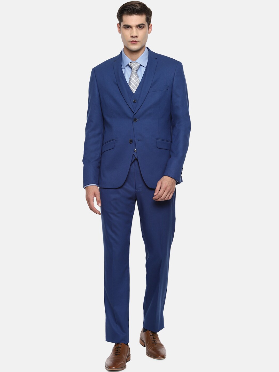 

V Dot Men Navy Blue Slim-Fit Single Breasted Three-Piece Suit