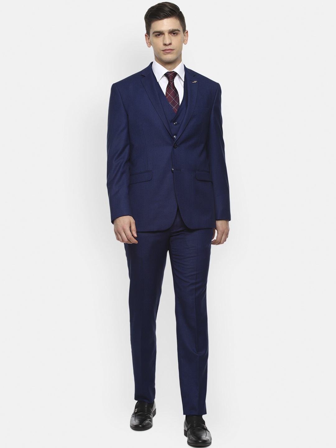 

Van Heusen Men Navy Blue Self Design Slim-Fit Single Breasted Three-Piece Suit