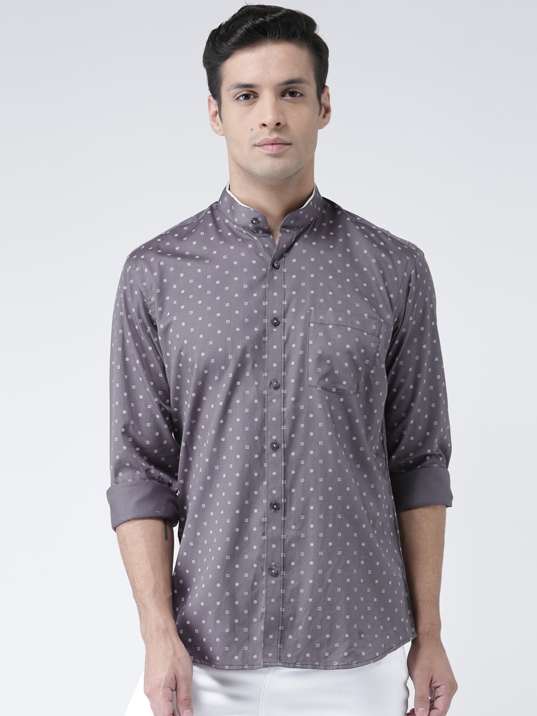 

Zeal Men Grey Cotton Standard Opaque Printed Casual Shirt