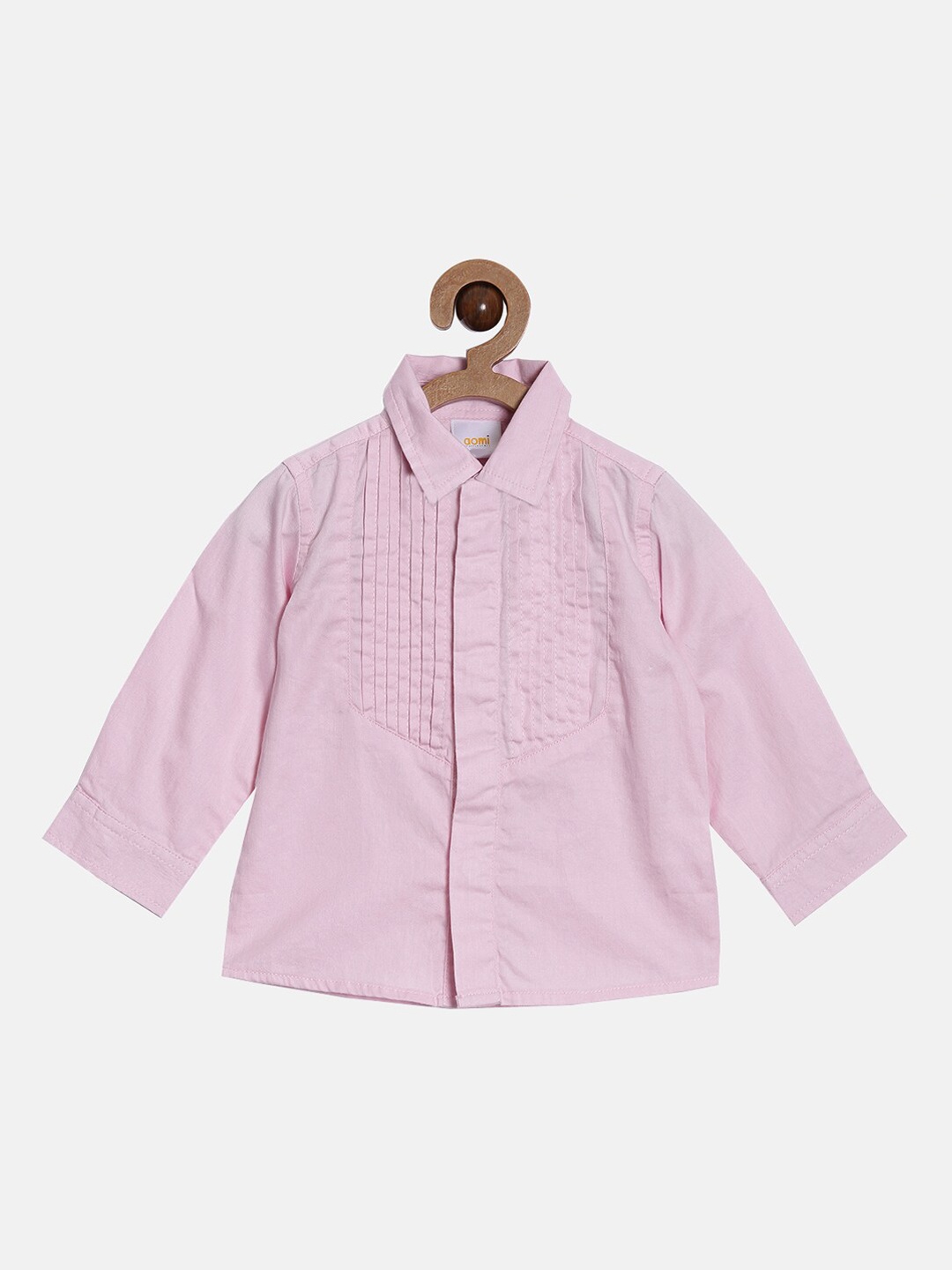 

Aomi Boys Pink Self Design Formal Shirt With Checkered Bow Tie