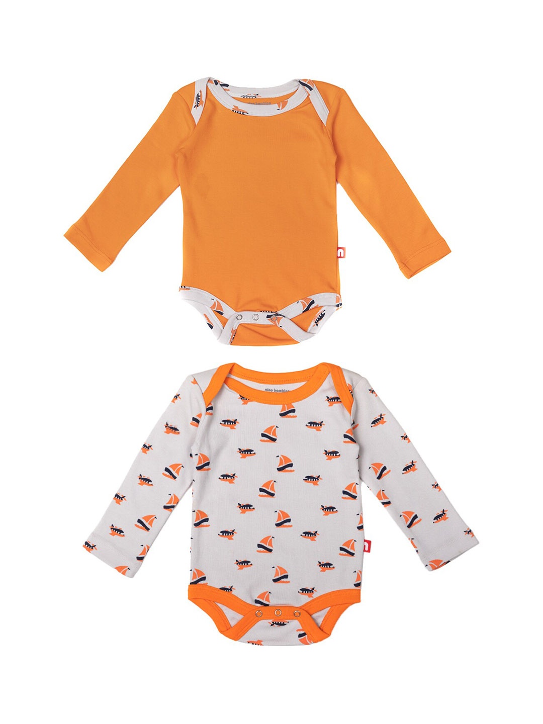 

Nino Bambino New Born Kids Pack Of 2 White & Orange Printed Organic Cotton Body Suit