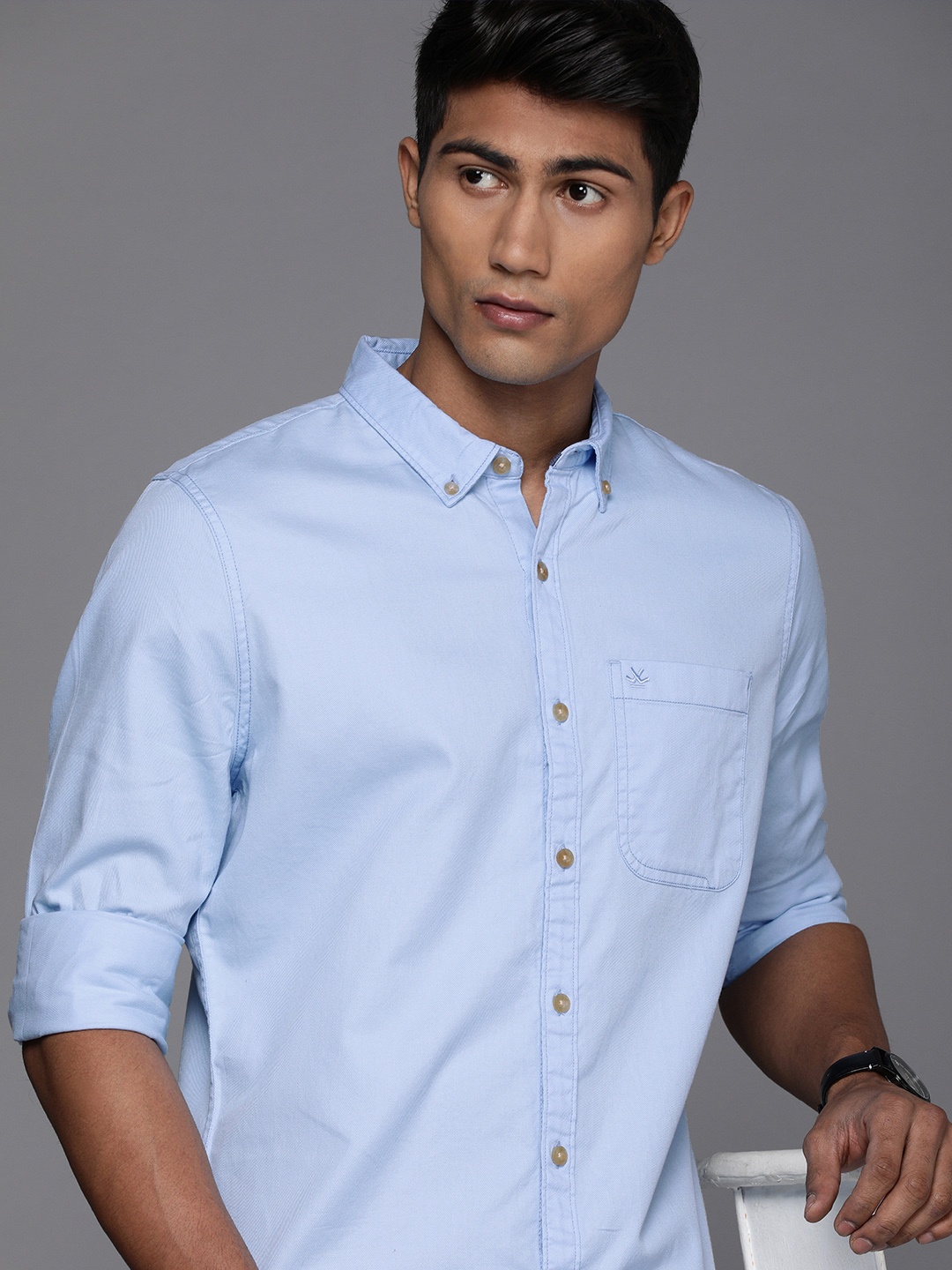 

WROGN Men Blue Slim Fit Opaque Casual Shirt