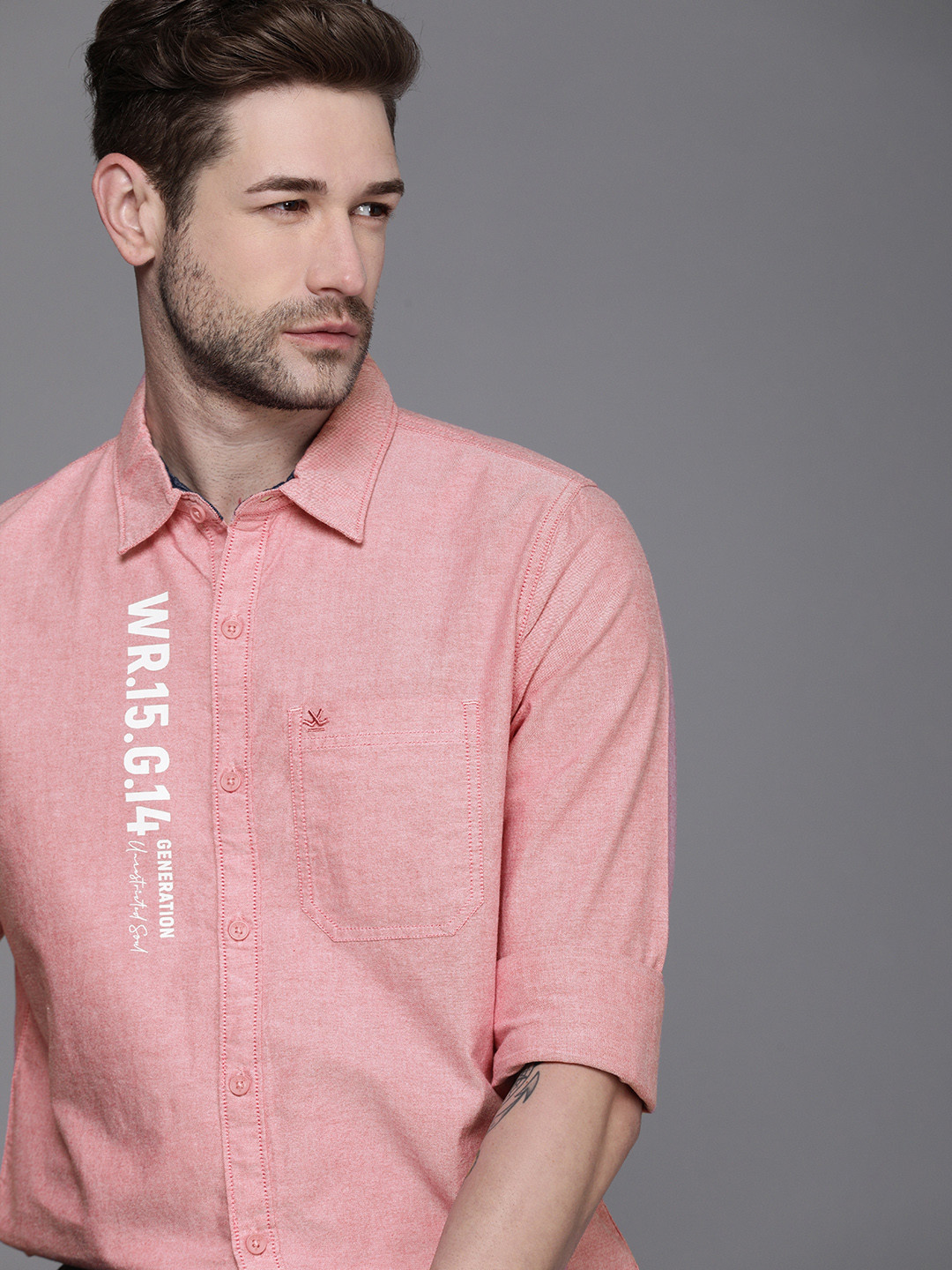 

WROGN Men Pink Slim Fit Opaque Printed Casual Shirt