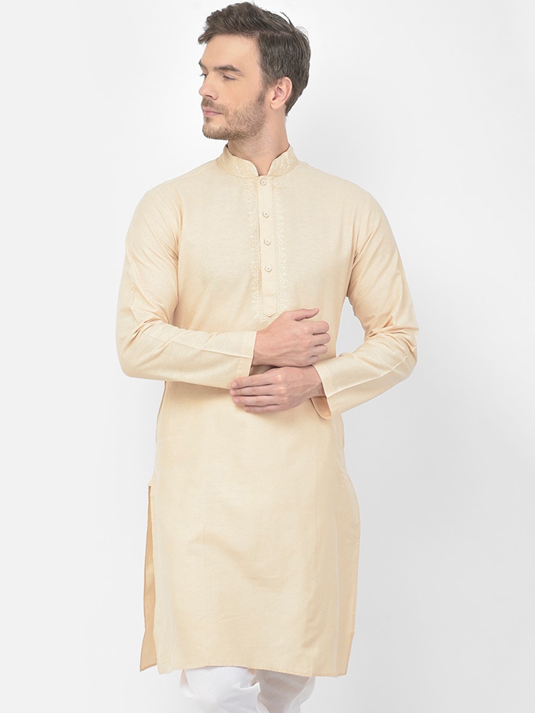 

SG LEMAN Men Beige Cotton Kurta