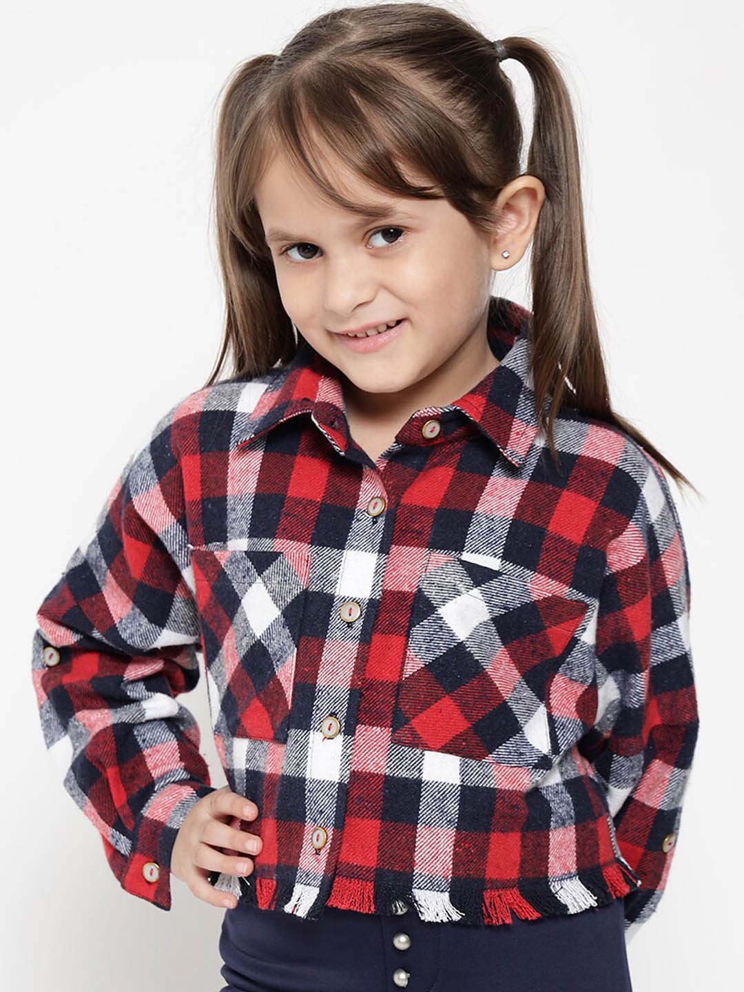 

Nauti Nati Girls Red & Black Opaque Checked Pure Cotton Casual Shirt