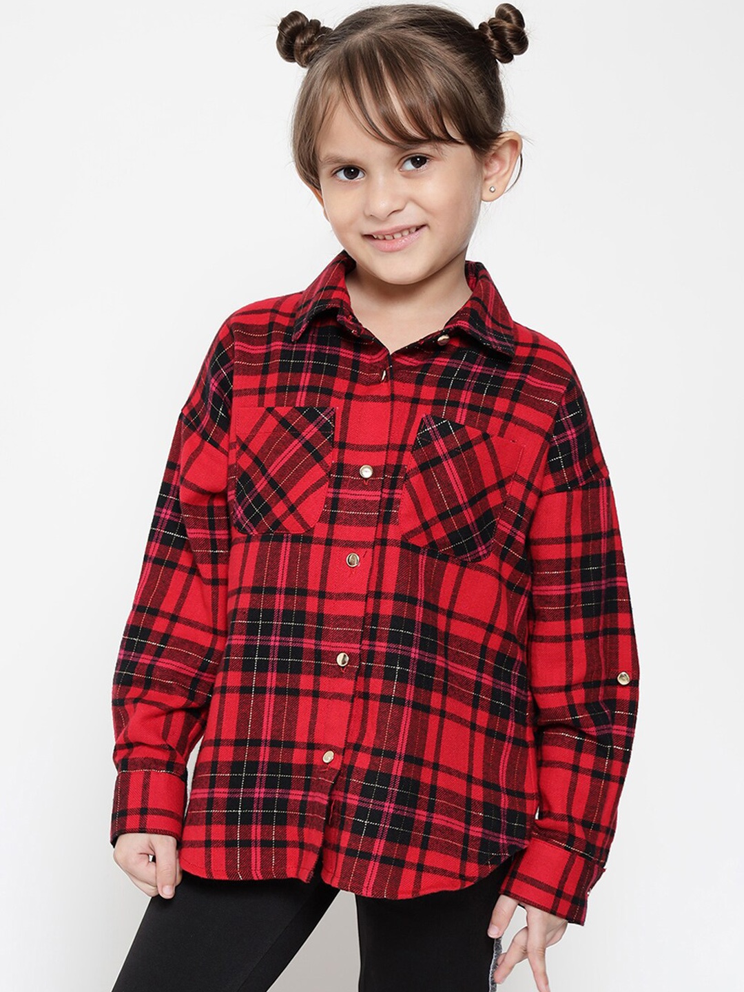 

Nauti Nati Girls Red Tartan Checks Opaque Cotton Casual Shirt