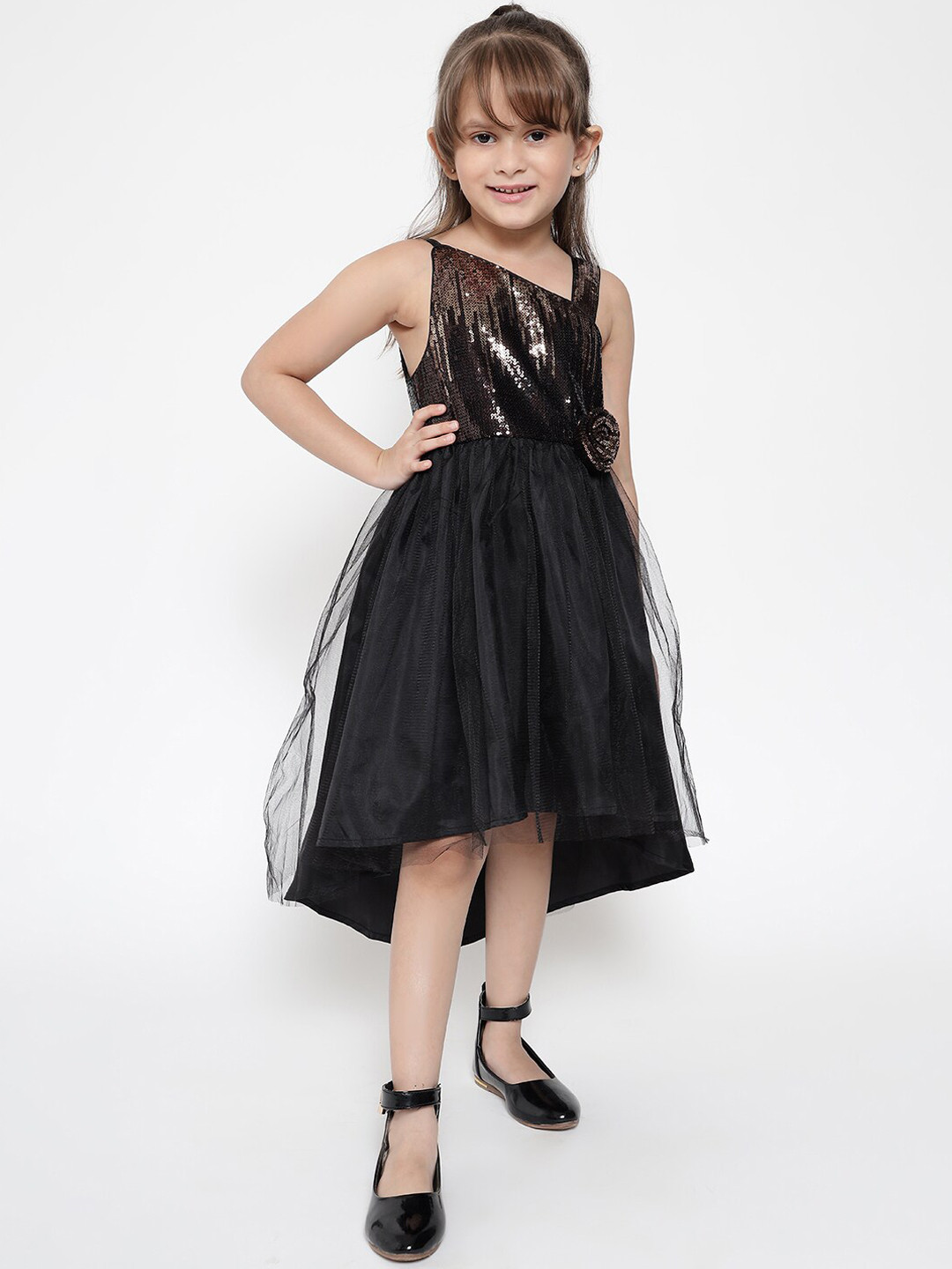 

Nauti Nati Girls Cotton Black Embellished Dress