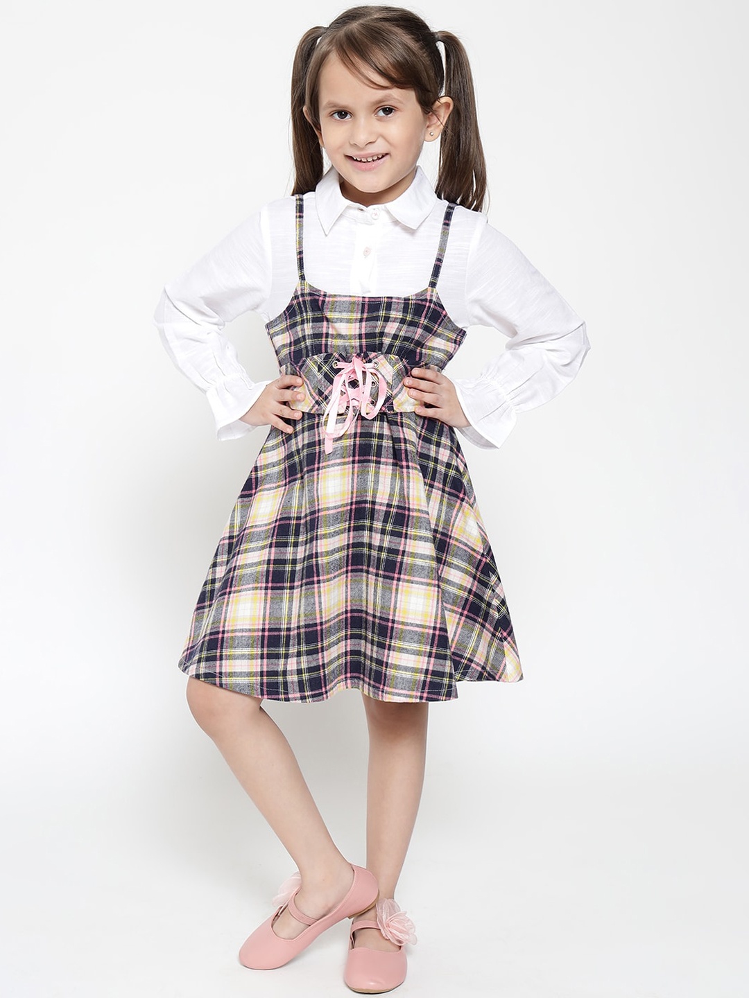 

Nauti Nati Multicoloured Checked Flannel Cotton Pinafore Dress, Multi