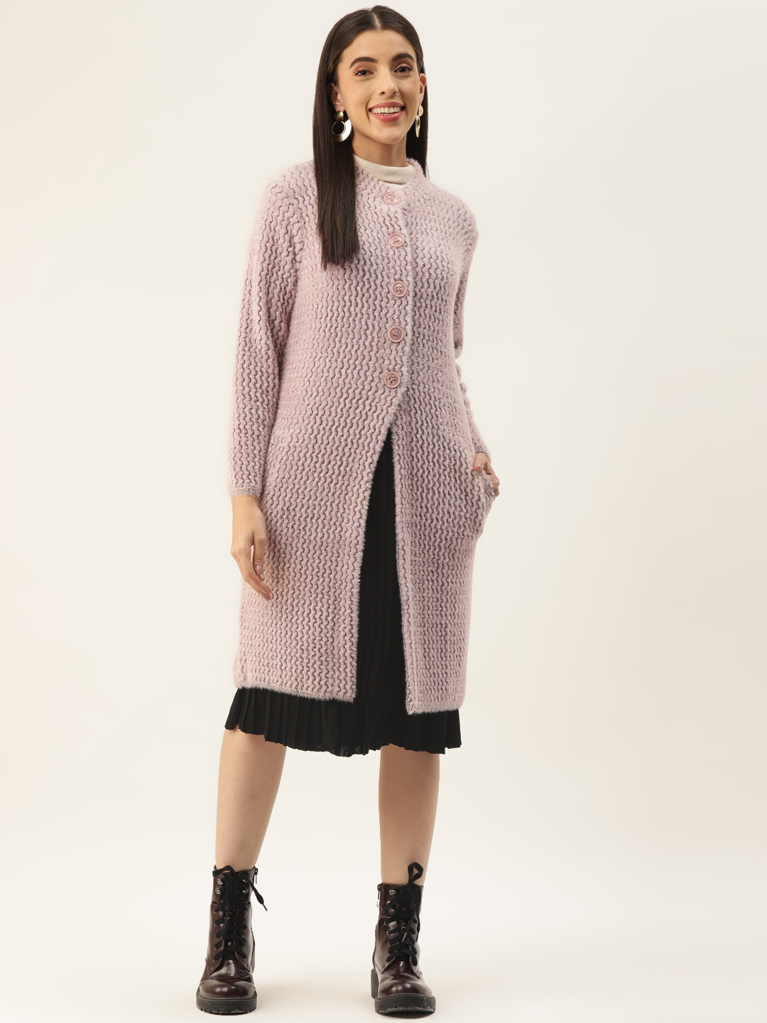 

BROOWL Women Pink Longline Cardigan
