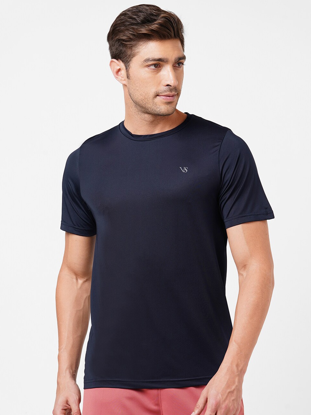 

VS by Sehwag Men Navy Blue Dri-FIT T-shirt