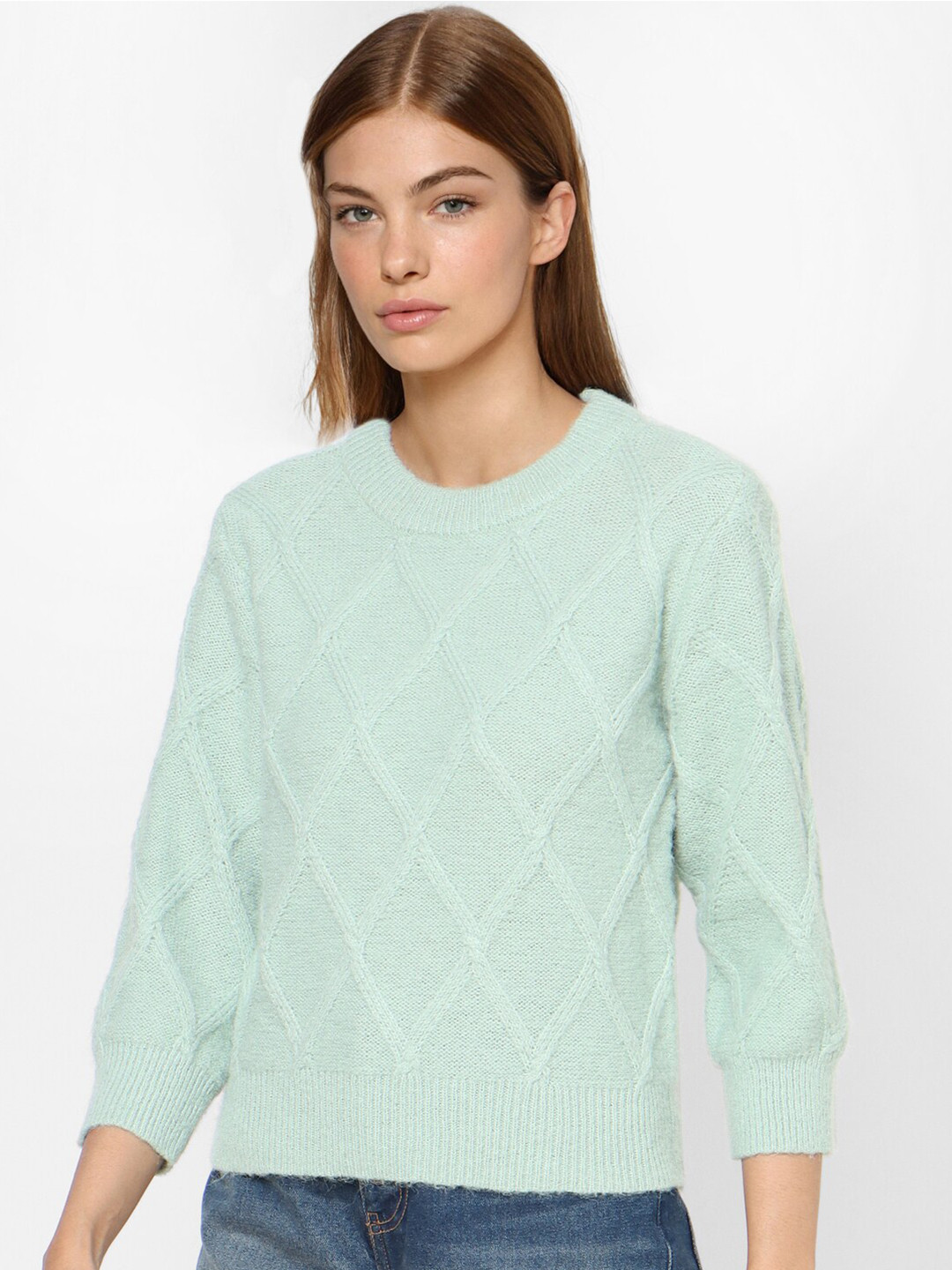 

ONLY Women Green Cable Knit Pullover