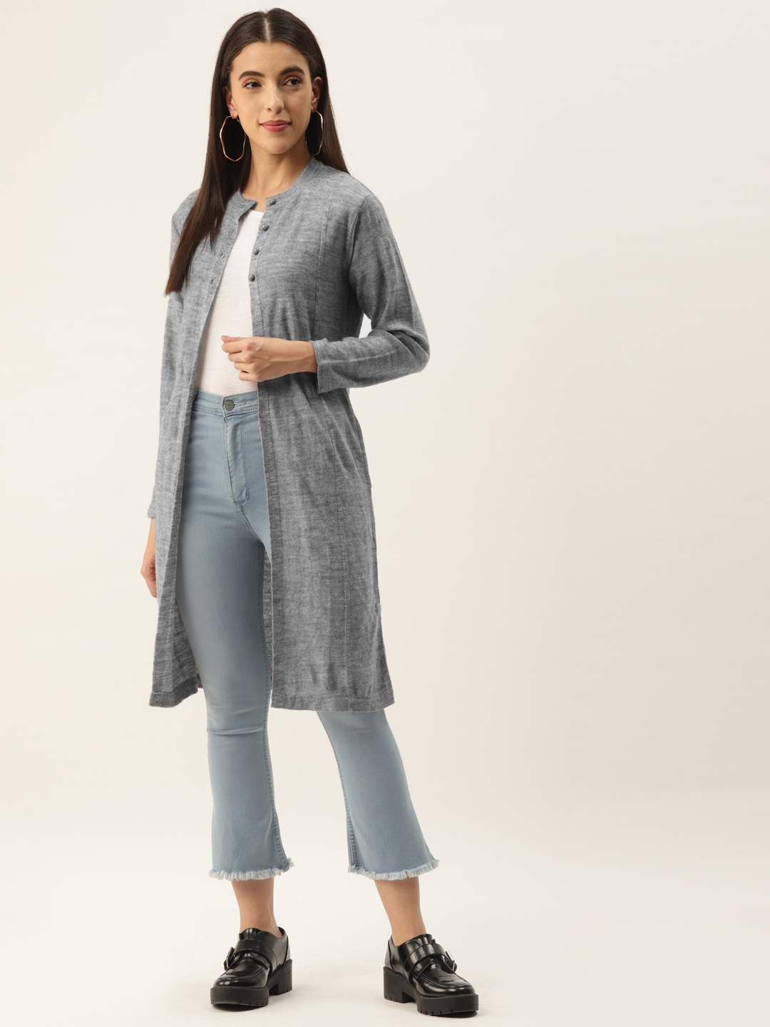 

BROOWL Women Grey Longline Cardigan