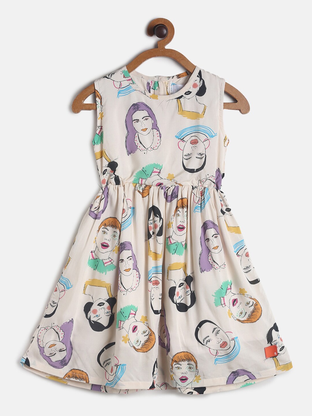 

TALES & STORIES Girls Beige & Purple Graphic Printed Fit & Flare Dress
