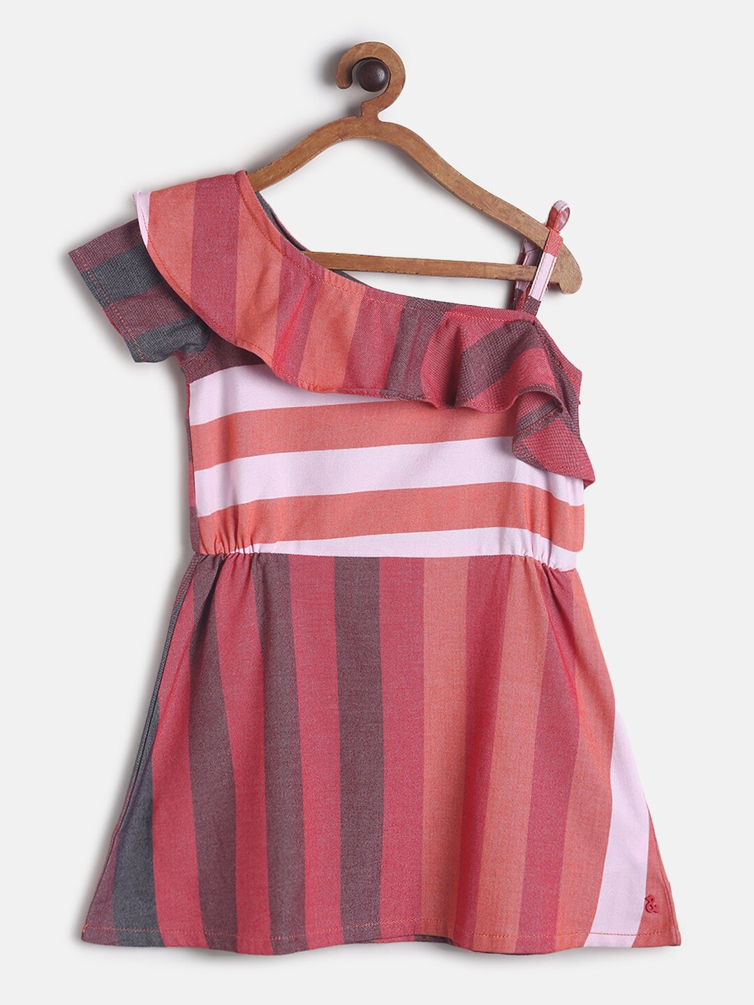 

TALES & STORIES Brown & Magenta Striped One Shoulder Dress