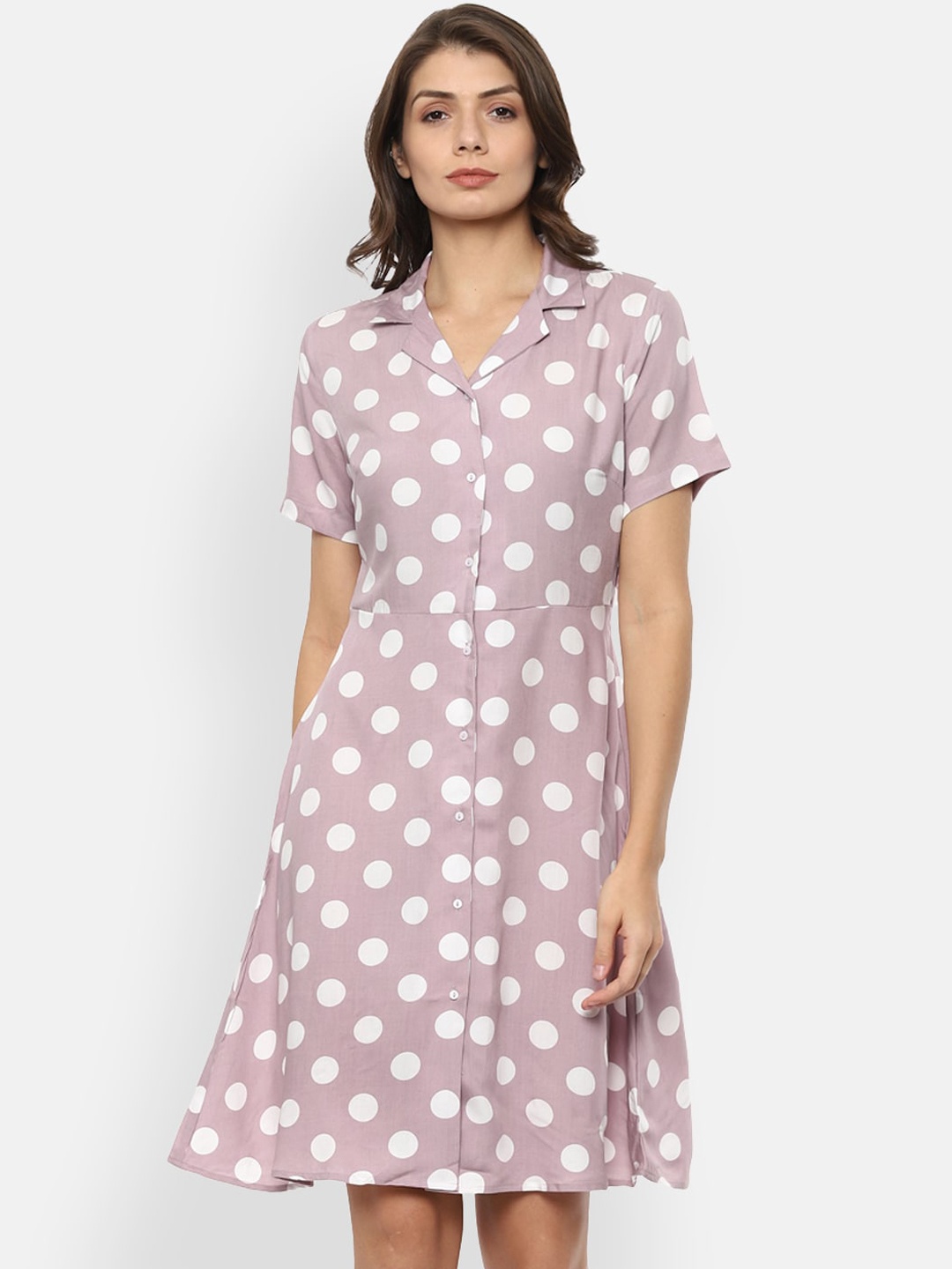 

Van Heusen Woman Pink & White Polka Dot Printed A-Line Dress