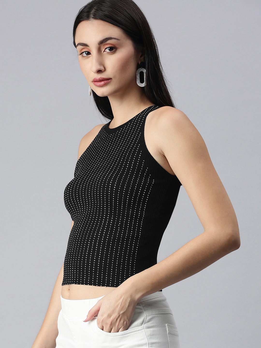 

XO LOVE Black Embellished Crop Top