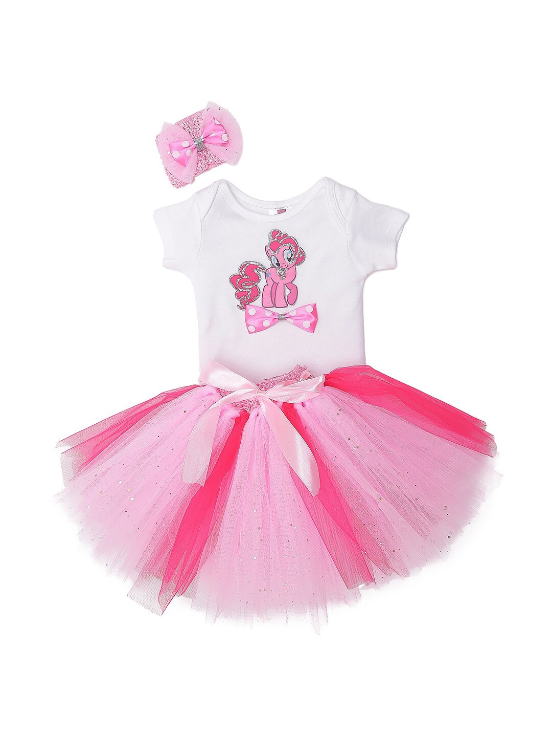 

TINY MINY ME Girls Pink & Fuchsia Printed T-shirt with Skirt