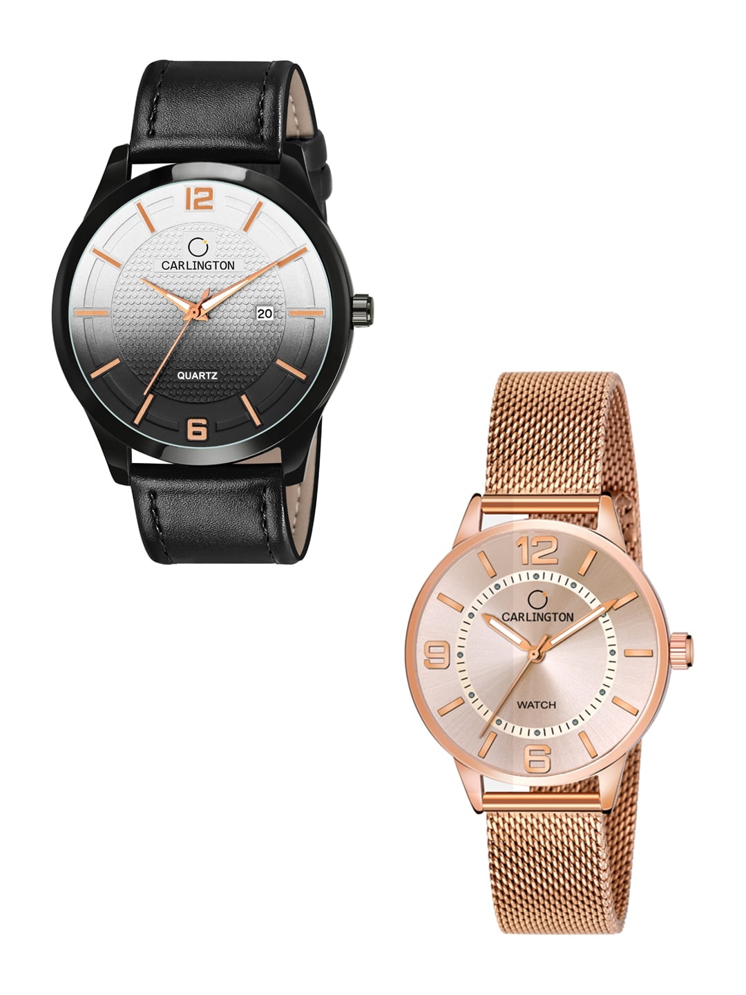 

CARLINGTON Multicoloured Dial Analogue Watch-Combo CT1010 Black - CT2002 RoseGold