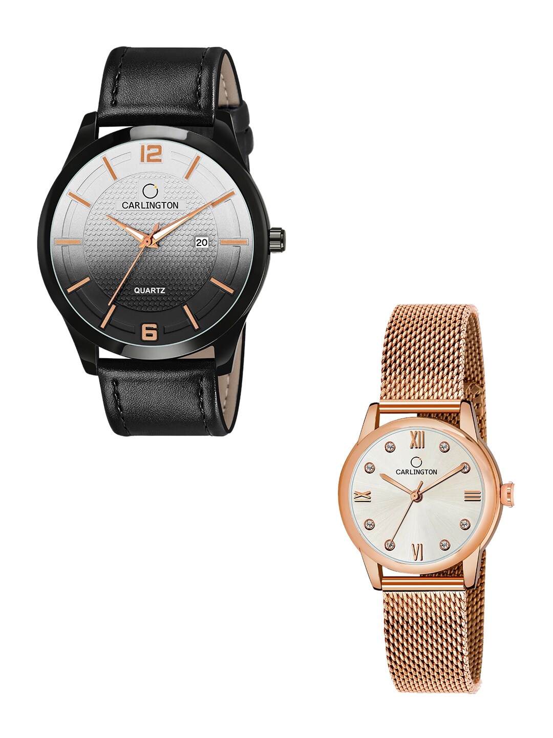 

CARLINGTON Unisex Multicoloured Dial & Leather Straps Analogue Watch Combo, Black