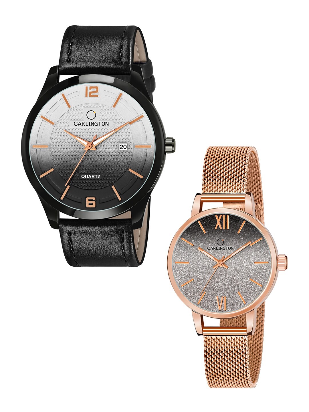 

CARLINGTON Unisex Multicoloured Pack of 2 Embellished Analogue Watch, Black
