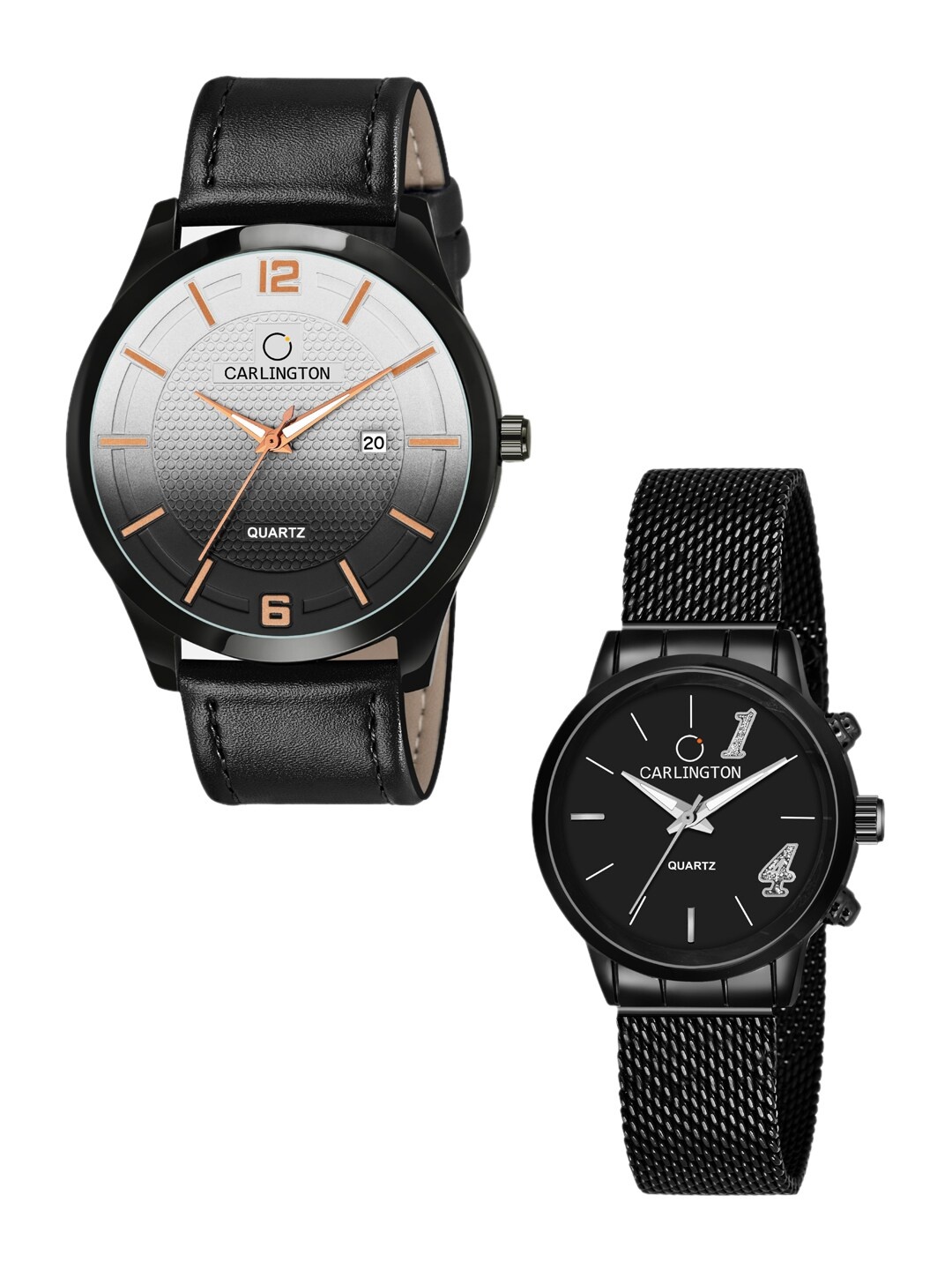 

CARLINGTON Unisex Multicoloured Dial & Leather Bracelet Style Straps Analogue Watch, Black