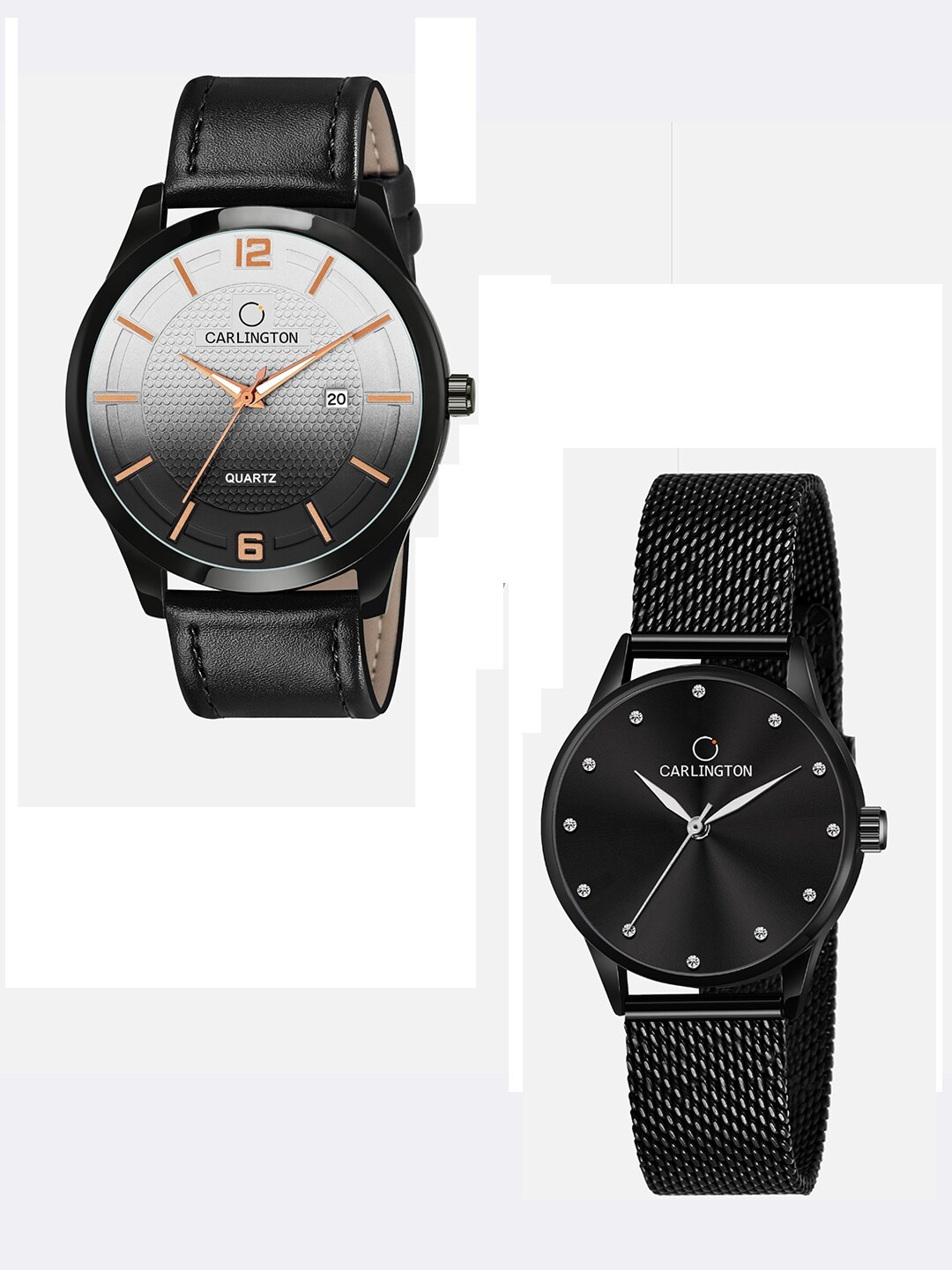 

CARLINGTON Unisex Multicoloured Dial & Leather Straps Analogue Watch CT1010 Black - CT2009 Black, Multi