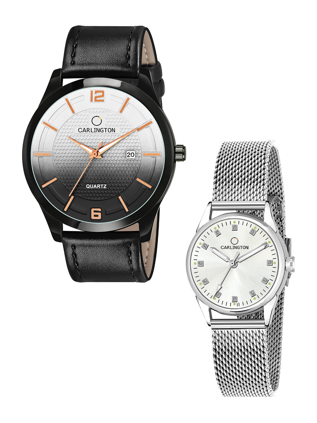 

CARLINGTON Black & Silver-Toned His & Her Analogue Watch CT1010 CT2003