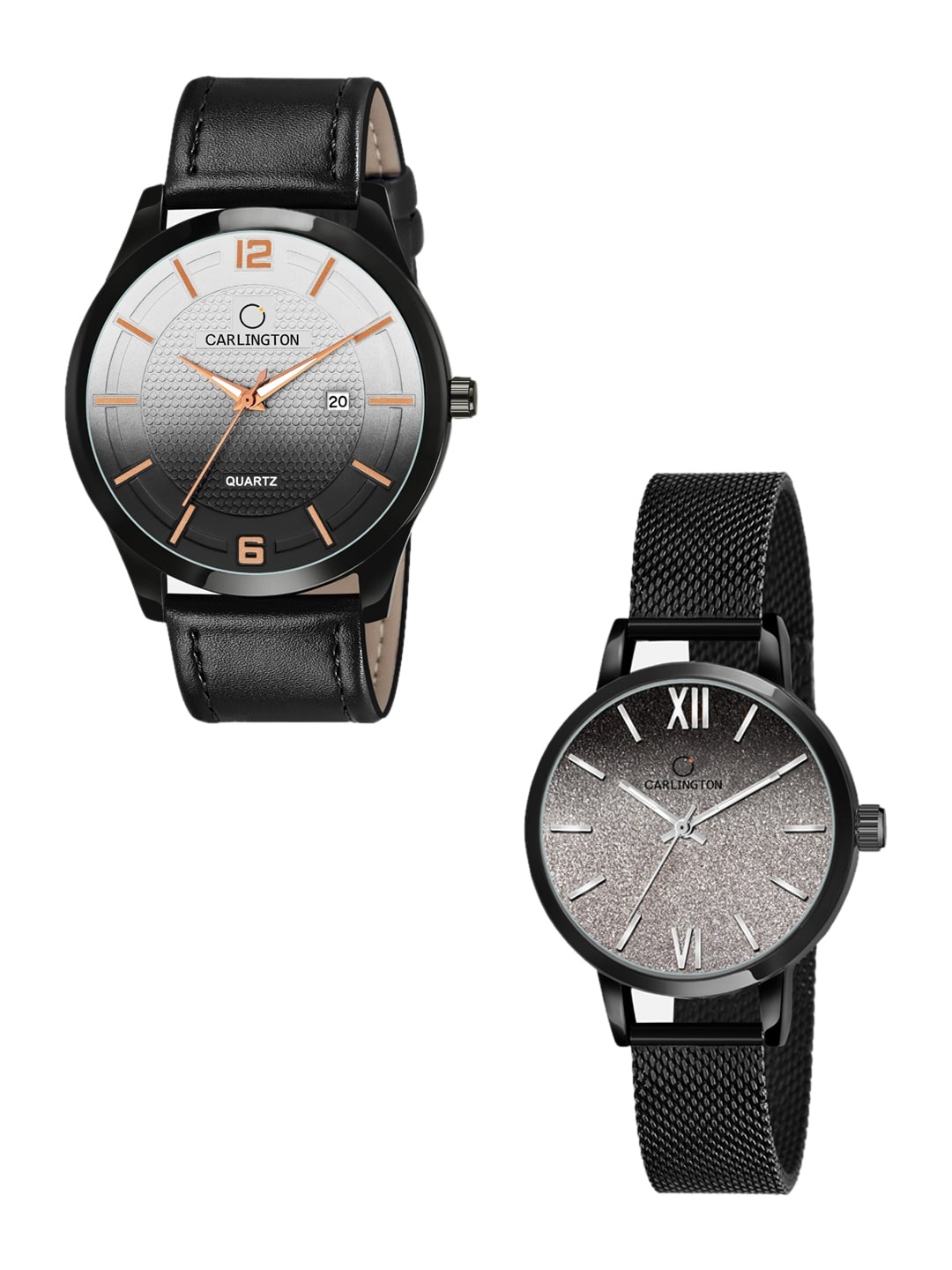 

CARLINGTON His & Her Bracelet Style Analogue Watch CT1010 CT2018, Black