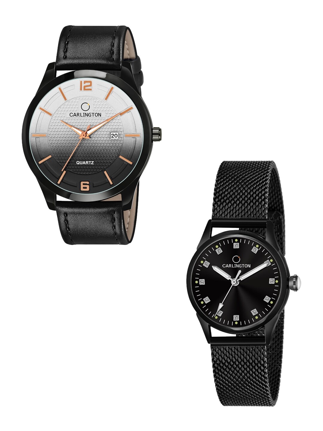 

CARLINGTON Unisex Black Set Of 2 Watch Gift Set