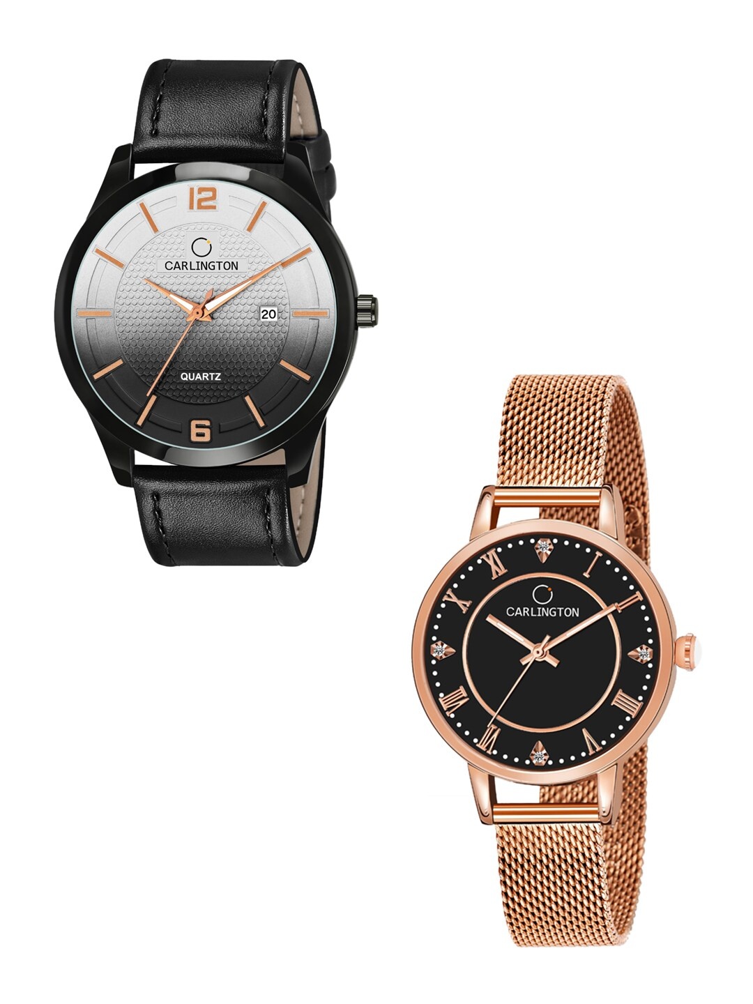

CARLINGTON Unisex Multicoloured Analogue Watch Combo CT1010 Black - CT2013 RoseBlack